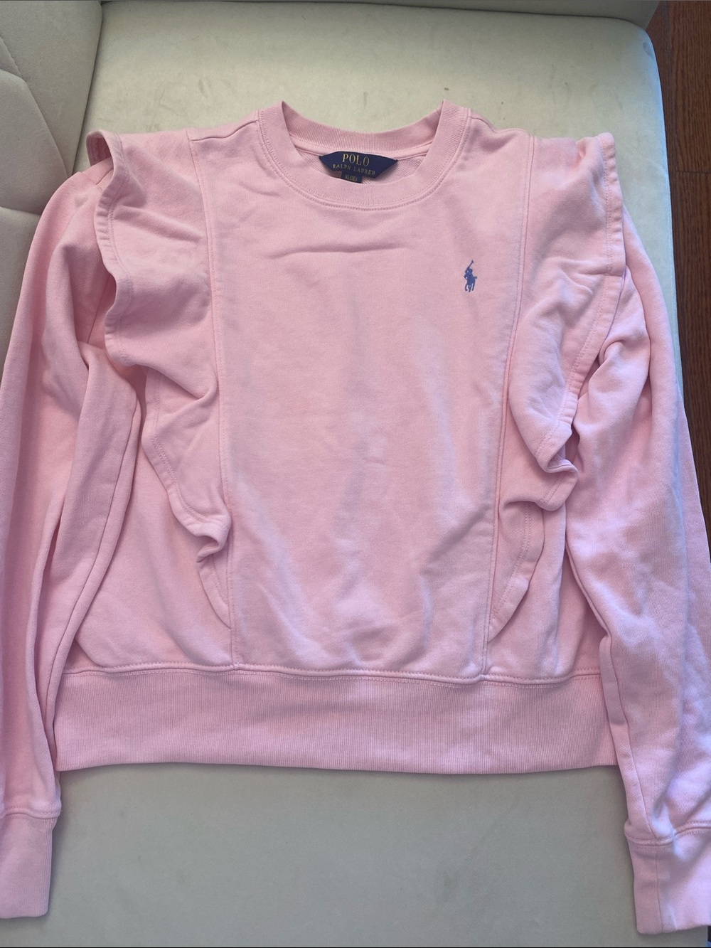 Polo by Ralph Lauren Light Pink Ruffle-Trim Crewneck Sweater